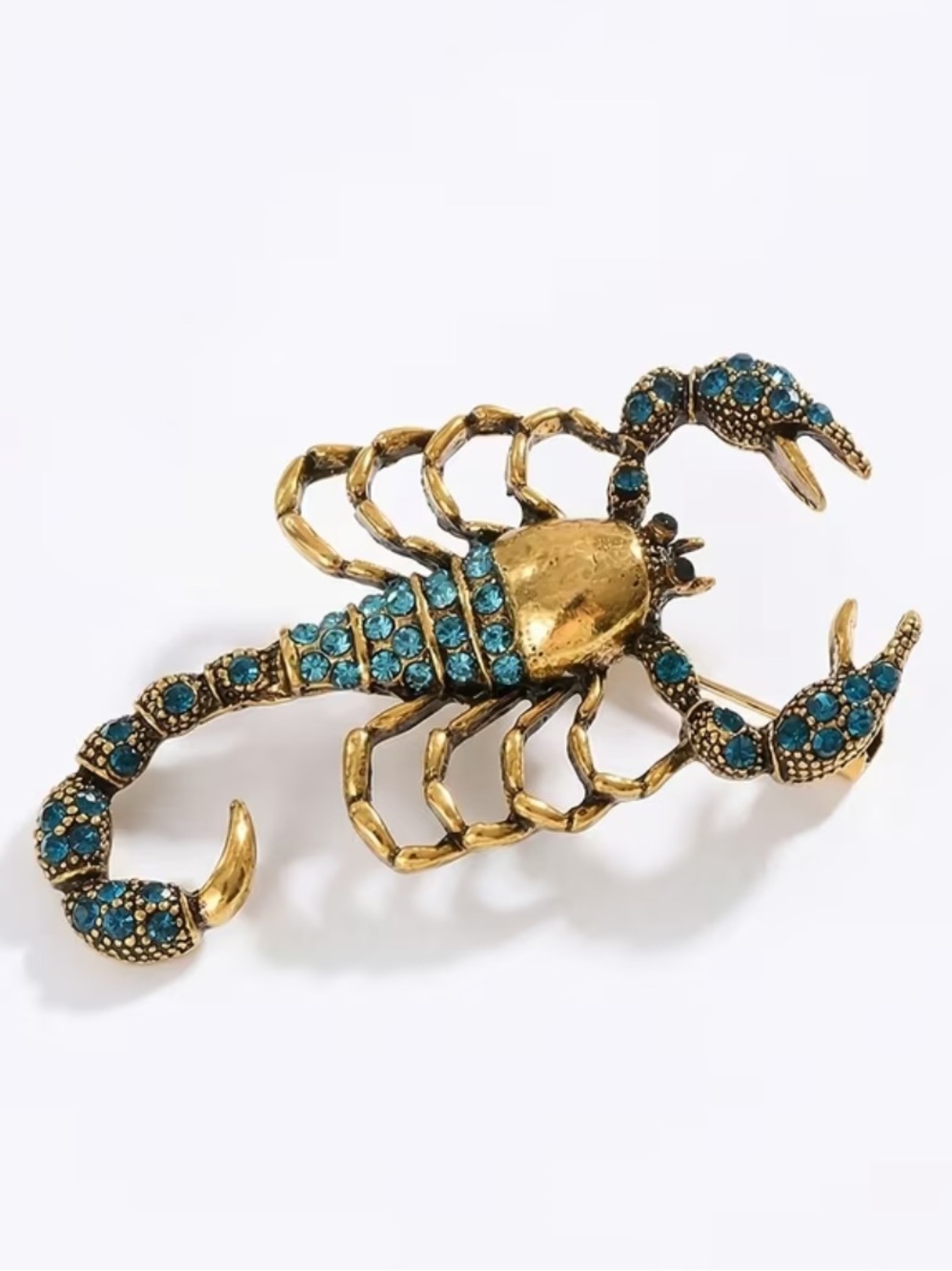 Gold-Tone Scorpion Pin Brooch with Teal Crystal Accents